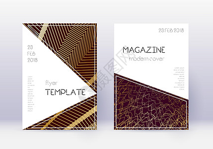 三角封面设计模板集 金色抽象艺术线条专利卡片杂志梯度艺术品插图横幅海报图片