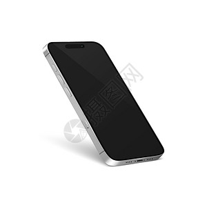 矢量 3d 逼真银钢现代智能手机设计模板与黑屏 被隔绝的移动电话 电话设备 UI UX 电话半转视图图片