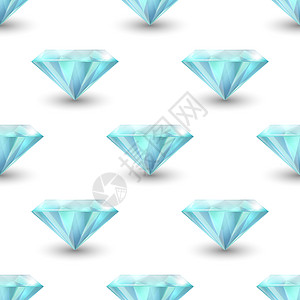 矢量无缝模式与 3d 逼真的宝石 水晶 白色背景上的水钻 珠宝概念 设计模板 宝石 水晶 水钻或宝石 顶视图平铺打印游戏织物纺织图片