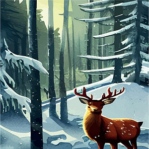 景观与黑暗的冬天北部森林和野鹿肖像 矢量图 北方的野生动物麋鹿松树墙纸公园动物土地荒野农村季节木头图片