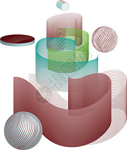 3D插图 空间中一组几何形状 艺术内容工程3d团体齿轮载体彩虹白色金属配件空闲图片