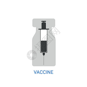 疫苗瓶子和注射器的平面图标 白色背景的孤立矢量图片