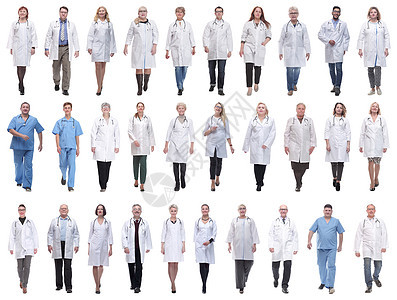 一组运动中的医生 在白色上与世隔绝手术医疗保险女性临床医院女士职业专家护理人员服务图片
