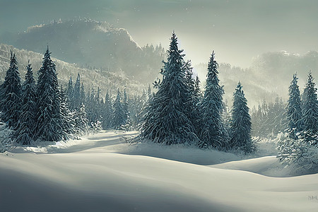 冬季森林里有雪花 冬天的雪景图片