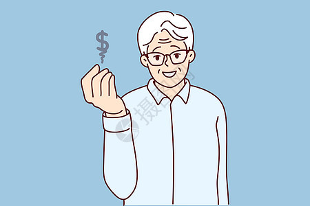 快乐的老人展示美元标志图片