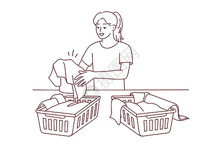 妇女在篮子中洗衣服洗涤剂卫生组织服务洗衣店卡通片清洁度家政女性打扫图片