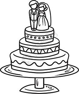 孩子们的婚礼蛋糕孤立彩色页面图画书填色庆典手绘插图派对喜悦染色夫妻绘画图片