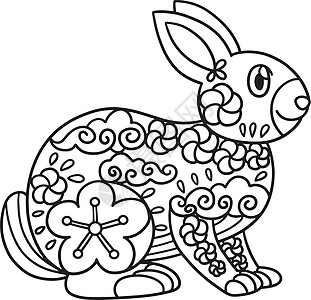 孤立的彩色页面兔年填色动物孩子们怜悯彩页绘画文化手绘新年图片