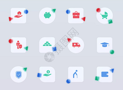 保险玻璃态射时尚风格图标 保险透明玻璃颜色矢量图标与彩色数字 用于网页和用户界面设计 移动应用程序和促销商业广告插图风险帮助行李图片