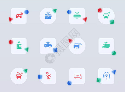 物联网玻璃态射时尚风格图标 物联网透明玻璃颜色矢量图标与彩色数字 用于网页和用户界面设计 移动应用程序和促销商业广告图片