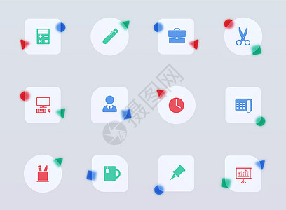 办公室玻璃态射时尚风格图标 办公室透明玻璃颜色矢量图标与彩色数字 用于网页和用户界面设计 移动应用程序和促销商业广告笔记本人士杯图片