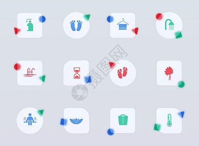 桑拿玻璃态射时尚风格图标 桑拿透明玻璃颜色矢量图标与彩色数字 用于网页和用户界面设计 移动应用程序和促销商业广告蒸汽游泳加热器游图片