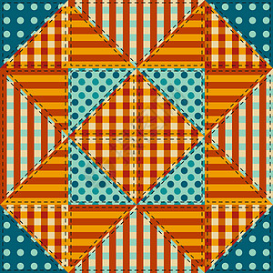 Paisley 和几何motifs 结构拼凑式抽象矢量无缝模式风格框架被子漩涡围巾针线活接缝蓝色正方形纺织品图片