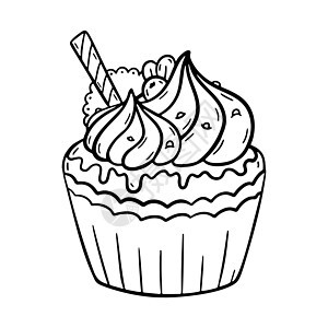矢量涂鸦纸杯蛋糕与奶油手绘设计 甜蜜的新年甜点 饼干和浆果在白色背景下被隔离 用于打印 着色 徽标图片