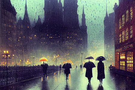 城市下秋雨天气 有雨伞的人图片