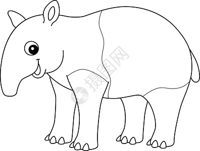 儿童孤立的动物家用 tapir 配制色彩页面图片