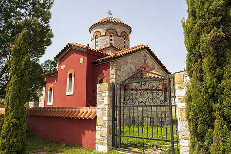 希腊彭泰利的修道院观光建筑历史瓦片地标历史性建筑学屋顶宗教旅行图片