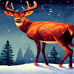 景观与黑暗的冬天北部森林和野鹿肖像 矢量图 北方的野生动物麋鹿木头艺术场景收藏土地季节插图哺乳动物墙纸图片