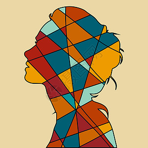 马赛克风格的女人头部轮廓 抽象的不规则马赛克 人类的多边形几何轮廓多色插图 矢量图戒指饮食灵活性训练身体运动女性耐力数字杂技图片