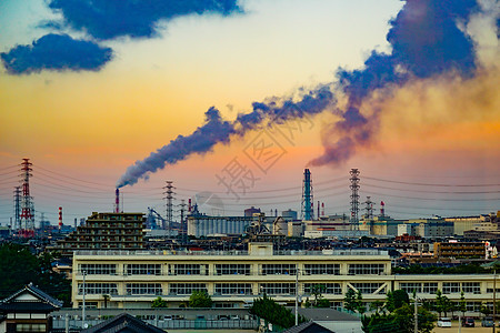 工业区和Kasima镇电线鹿岛小气植物产业高压线烟囱厂区电源线背景图片