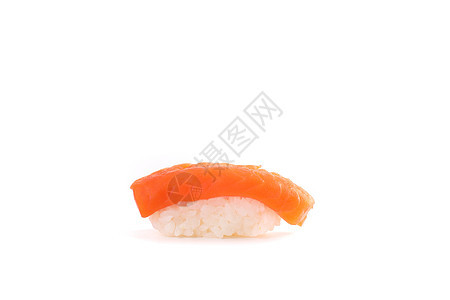 白种日本食物孤立的沙门寿司餐厅红色鱼片寿司小吃文化午餐盘子筷子海鲜图片