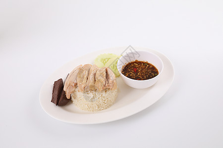 泰国食品美食鸡肉加大米 木本面的煮沸盘子香菜午餐烹饪黄瓜鸡饭饮食早餐蔬菜图片