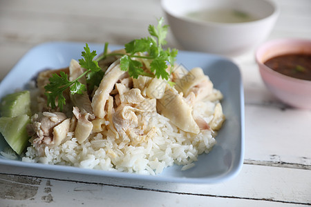 泰国食品美食鸡肉蒸炒鸡 有木本种大米盘子香菜烹饪煮沸文化黄瓜食物鸡饭蔬菜早餐图片