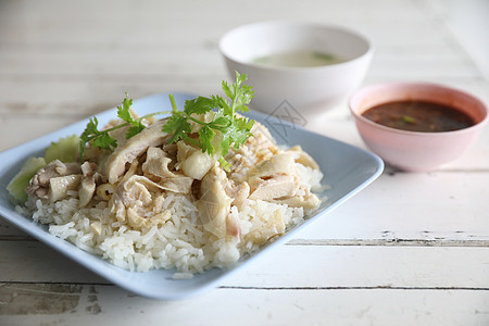 泰国食品美食鸡肉蒸炒鸡 有木本种大米黄瓜午餐文化煮沸盘子食物饮食早餐鸡饭香菜图片