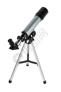 孤立的现代望远镜光学科学天空目镜天文学金属三脚架监视探索白色图片