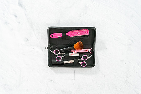 理发剪刀剪刀盒高架美发头发沙龙粉色理发师套件图片