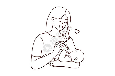 快乐的喂养婴儿的妇女拥抱牛奶卫生母性妈妈绘画育儿女士食物身体图片