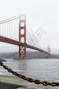 黎明金门 被雾笼罩 美国旧金山日落吸引力电缆海洋历史性蓝色工程城市地标游客图片