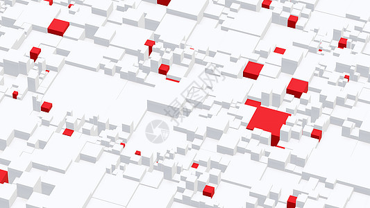 白方和红色立方体的背景在不同级别移动 3D 投影插图房间正方形盒子技术网格渲染石头3d蓝图马赛克图片