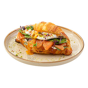 部分鲑鱼牛角面包三明治美食咖啡店菜单糕点午餐面包咖啡早餐营养烹饪图片