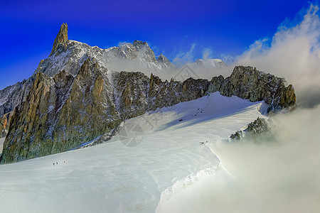 Mont Blanc地貌和意大利奥斯塔谷巅峰表面山岭山脉蓝色远足旅行摄影岩石雪山背景图片