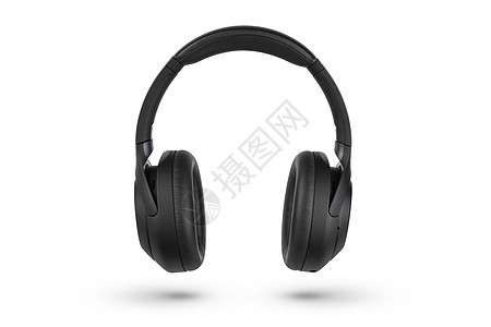 耳机在白色隔离 黑色 高品质 隔离在白色背景中的无线耳机 用于广告或产品目录收音机音乐配饰声学塑料手机体积电气工作室打碟机背景图片