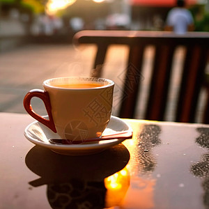 早上在咖啡馆喝杯热茶液体杯子咖啡加热器早餐咖啡店飞碟温度计图表蒸汽图片