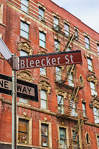 纽约市格林威治村布列克街牌牌 后面有砖头图片