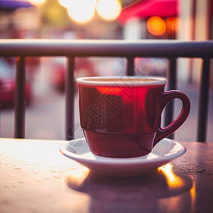 早上在咖啡馆喝杯热茶信息彩色蒸汽办公室休息水彩温度计饮料食物杯子图片