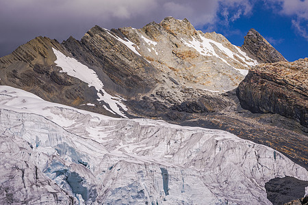 的Pastoruri冰川 安第斯山脉雪积 秘鲁安卡什表面国际地标荒野雪山蓝色山脉全球天空裂缝图片