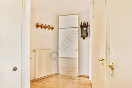 走廊 门开着 时钟响着住宅木头框架地面奢华房间装饰桌子沙发公寓图片