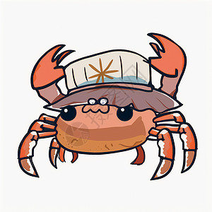 戴帽子的螃蟹海鲜野生动物卡通片图表海洋海滩吉祥物信息荒野插图图片