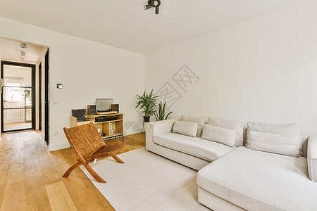 客厅 有白色沙发和椅子枕头地毯长椅装饰地板卧室木头公寓家具花瓶图片