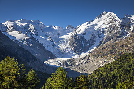 Bernina和Palu山脉 瑞士恩加丁阿尔卑斯山有冰川目的地爬坡雪山旅行山岭气候变化环境鸟瞰图晴天假期背景图片