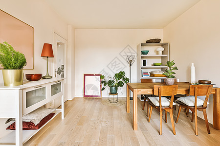a 饭厅 配有木制桌椅和椅子公寓木地板卧室壁炉住宅沙发厨房家具客厅角落图片