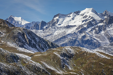 从瑞士努芬恩山口观测到的假期环境旅行晴天冰川山岭气候变化全景文化目的地图片