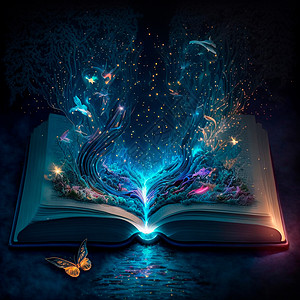 一本有童话故事的开放魔法书教育想像力阅读学习文学童话辉光精神天赋灯泡图片