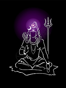 希瓦 印度神 祝福 与三叉戟 的王冠查克拉 现代手为指纹绘制了设计图图片