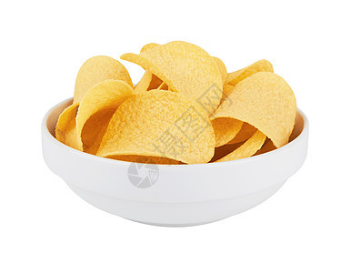 孤立的土豆薯片芯片黄色美食小吃食物蔬菜午餐垃圾白色派对图片