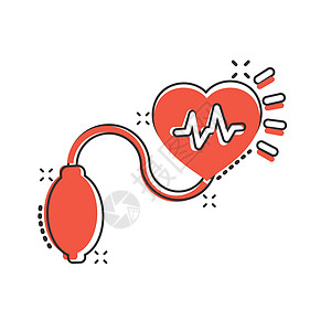 漫画风格的动脉血压图标 孤立背景下的心跳监视器卡通矢量插图 脉冲诊断飞溅效应标志商业理念压力计检查器心血管测试员病人医生机器心脏图片